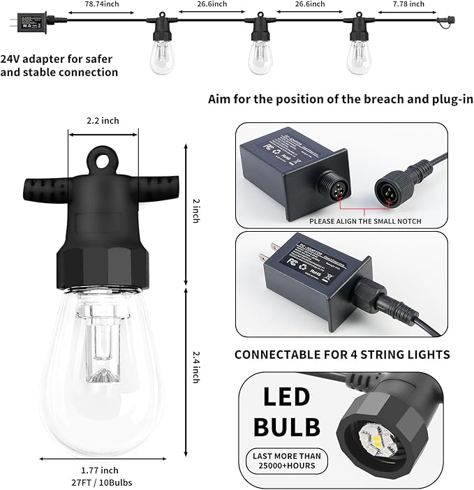 Outdoor String Lights 27FT, Outdoor Lights - Image 6