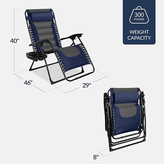 Best Choice Products Oversized Padded Zero Gravity Chair, Folding Outdoor Patio - Image 3