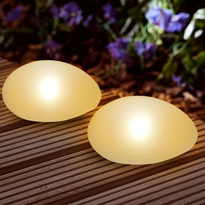 SUNNYPARK Solar Garden Lights Outdoor Set of 4 Plastic Pebble Shape Decorative - Image 5
