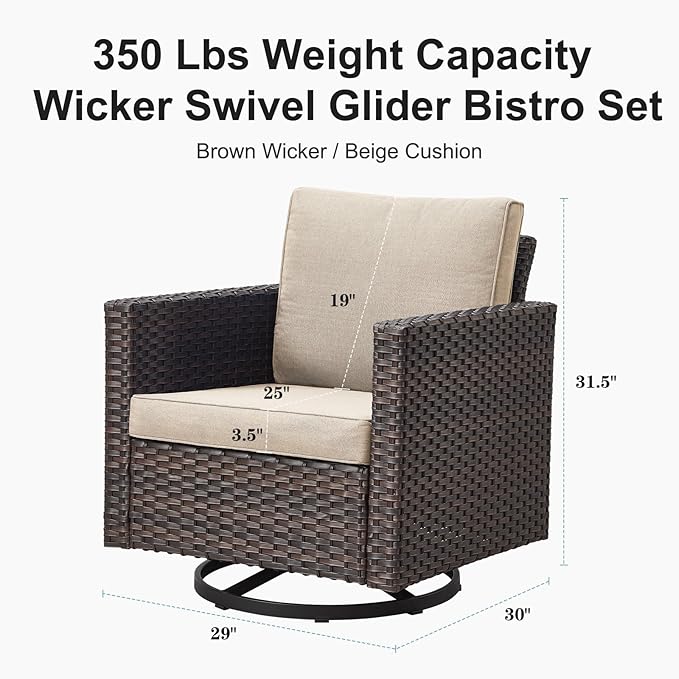 Belord Wicker Chairs Outdoor Bistro Set Oversize Patio Swivel Rocker, Rattan - Image 5