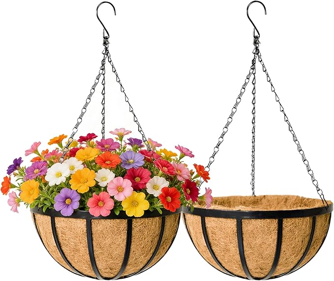 Black Flat Iron Metal Hanging Planter Basket by EIMQUVW