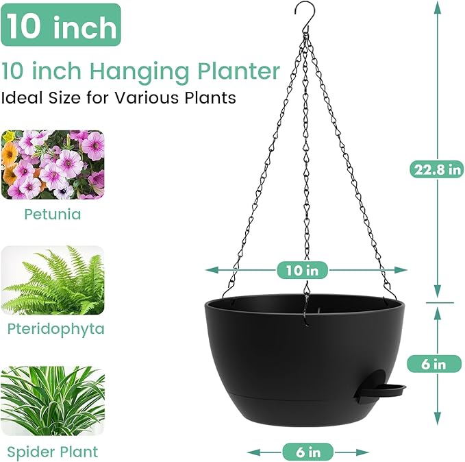 Set of 3-10 Inch Self Watering Hanging Planters - Image 3