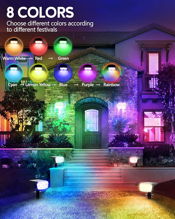 HIBOITEC Solar Spot Lights Outdoor Color Changing 59LED Landscape Lighting - Image 2