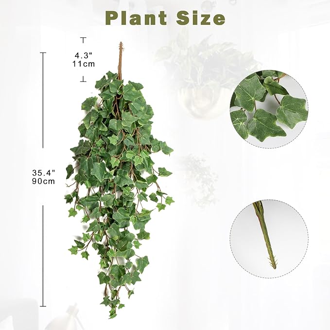 Hollyone 2pcs Artificial Hanging Plants 35.4" Fake Ivy Vine Faux Ivy Leaves - Image 2