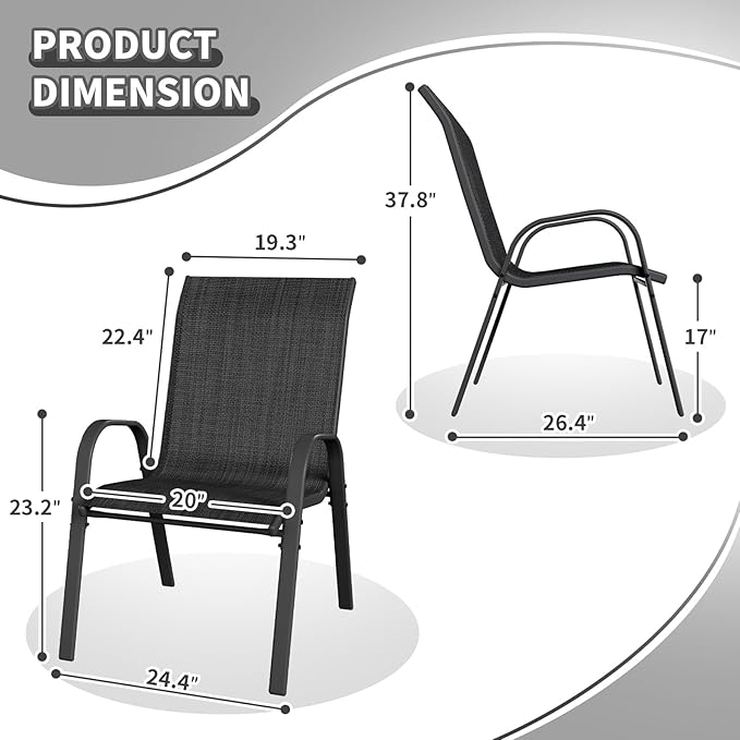 Patio Dining Chairs Set of 6, Outdoor Stackable Dining Chairs High Back - Image 3