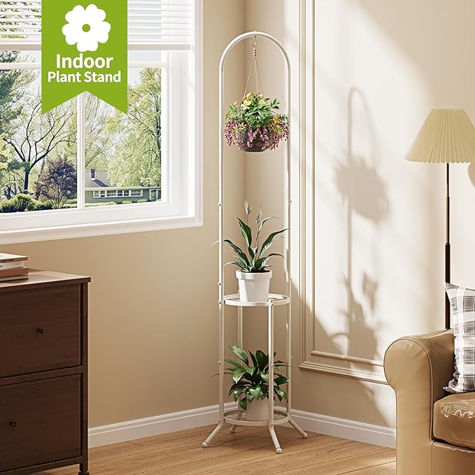 BMOSU Plant Stand with Hooks Indoor Outdoor Corner Tall Plant Stand Heavy-Duty - Image 4