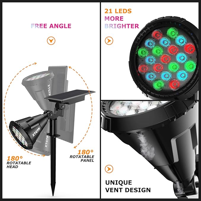 Solar Color Spot Lights Outdoor, 21 LEDs Color Changing Outdoor Lights - Image 7