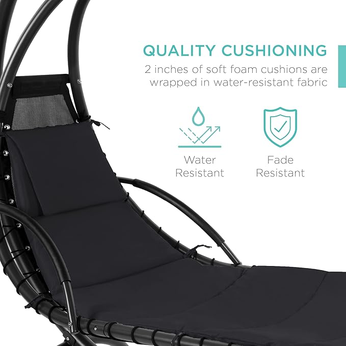 Best Choice Products Outdoor Hanging Curved Steel Chaise Lounge Chair Swing - Image 5