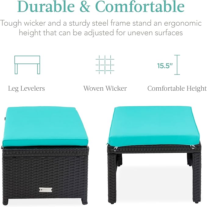 Best Choice Products Set of 2 Wicker Ottomans, Additional Seating, Side Table - Image 3