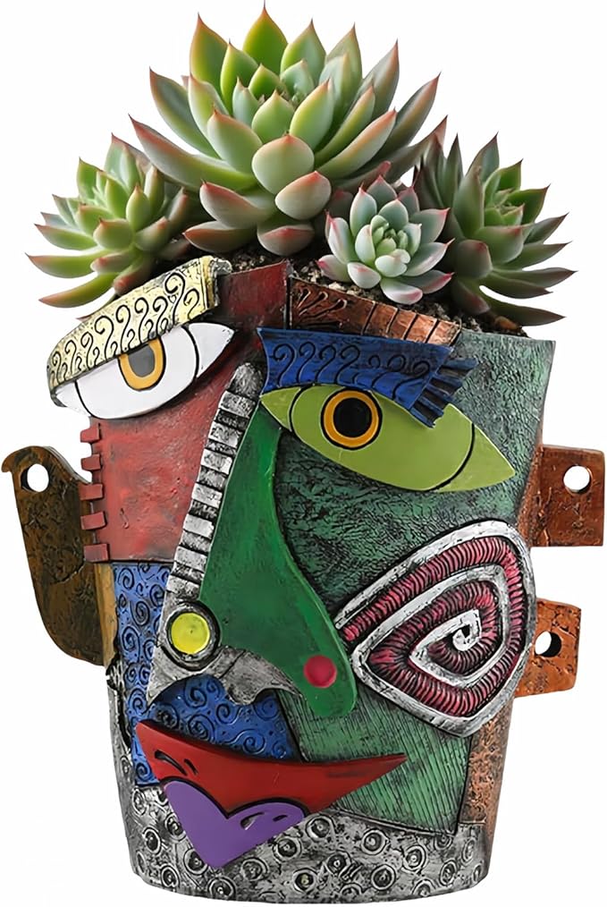 Picasso Abstract Face Flower Pot, Unique Resin Crafted Planter by Unknown