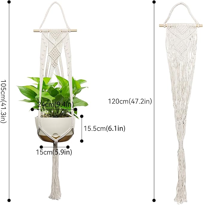 USLAI Macrame Plant Hanger Indoor Outdoor, Fits 4 to 12 Inch Pots, Hanging - Image 3
