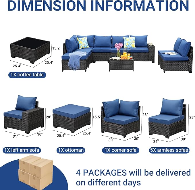 Jing's Villa 9-Piece Patio Furniture Set, All-Weather Outdoor Wicker Sectional - Image 7