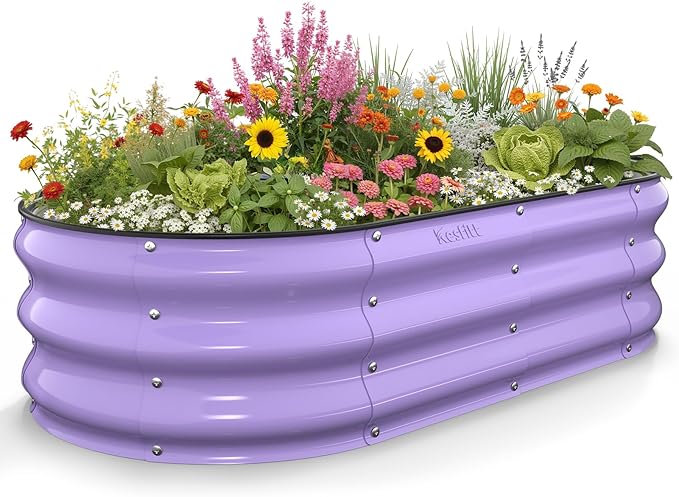 Kesfitt Raised Garden Bed, Oval Open-Bottom Design, 12-Inch Deep by Kesfitt