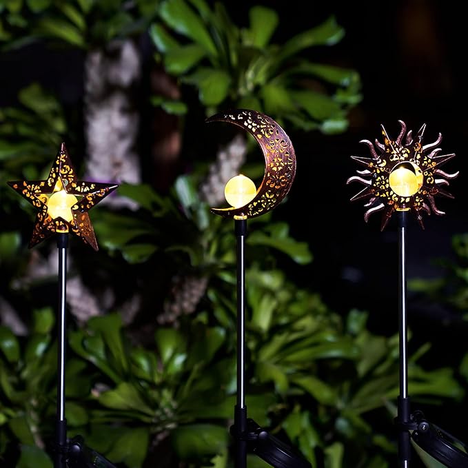 Solar Garden Stake Lights, Moon Sun Star Yard Decorations Outdoor 3 Pack Solar - Image 7