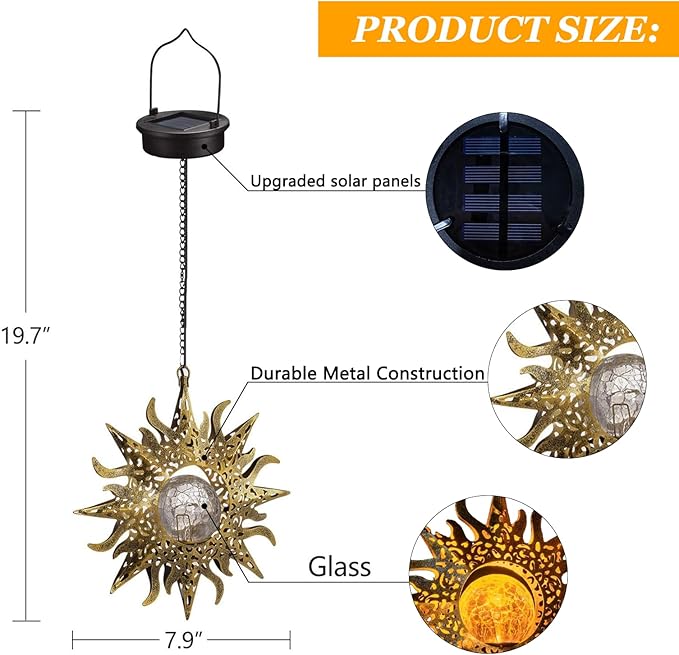 Solar Lights Outdoor Garden Decor Hanging Lanterns Decoration Metal Sunflower - Image 2