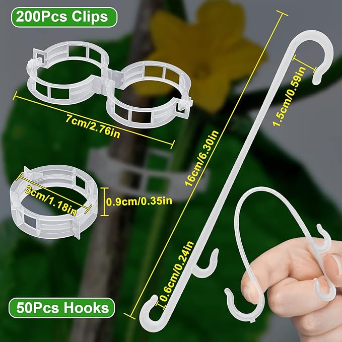 250 Pcs Tomato Clips, Plant Support Clips and J Tomato Hooks, Plastic Trellis - Image 3