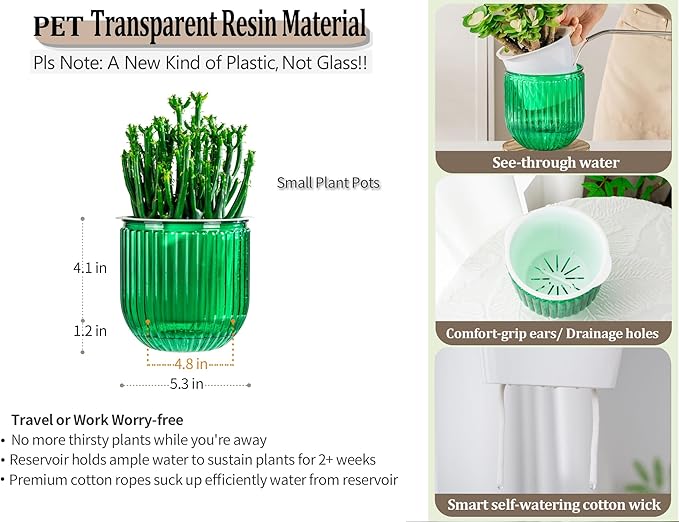 Melphoe Self Watering Pots for Indoor Plants Planter, 5.3 Inch 2 Pack Planters - Image 6