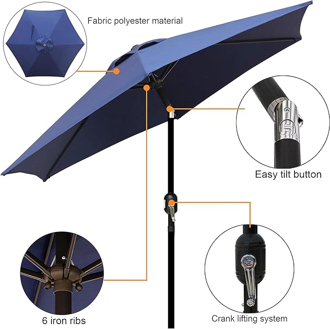 Blissun 7.5 ft Patio Umbrella, Yard Umbrella, Outdoor Market Umbrella - Image 2