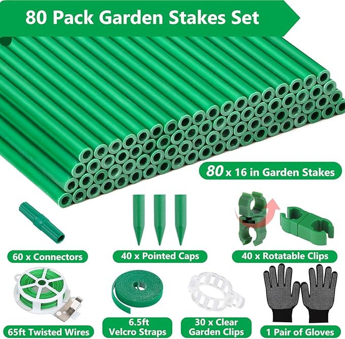 Lezmarket 80 Pack Garden Stakes, Plant Support Stakes, DIY 4ft 5ft 6ft 7ft - Image 2