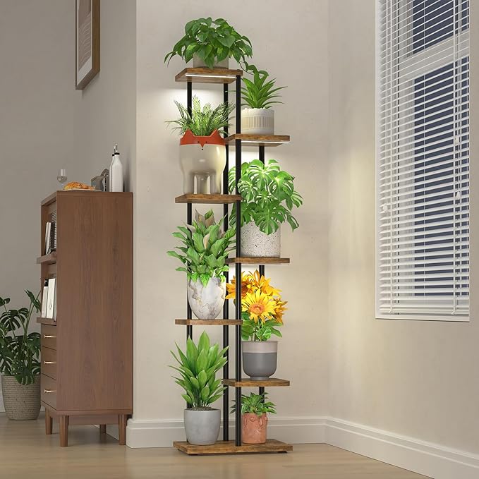 LASZOLA Black 6 Tier Wood Tall Plant Stand Indoor by LASZOLA