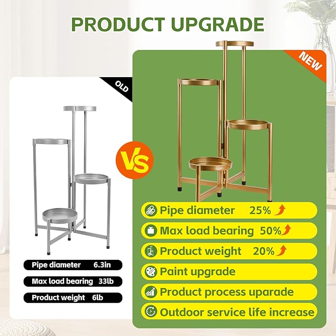 4 Tier 31 Inch Plant Stand Indoor Outdoor, Metal Plant Shelf Waterproof - Image 8