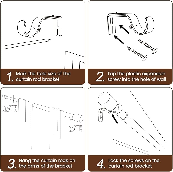 1” Diameter Gold Curtain Rod Itself is 30-60 inch 2 Pack, Fit 30 to 56 Windows - Image 5