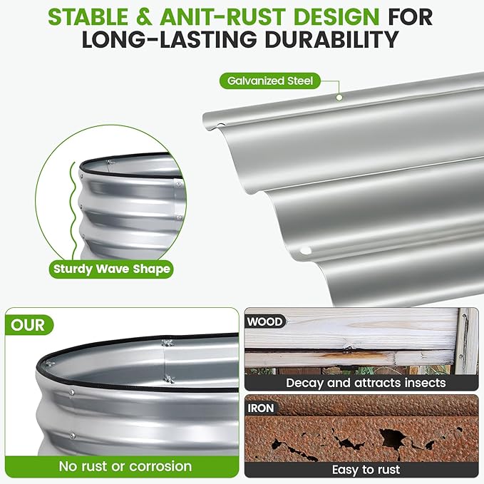 Galvanized Raised Garden Bed Outdoor 24'' Deep | Oval Metal Garden Beds - Image 6