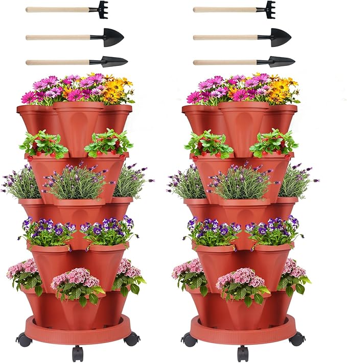 DUNCHATY Stackable Planters 5 Tier Vertical Garden Planting Tower Planters by DUNCHATY