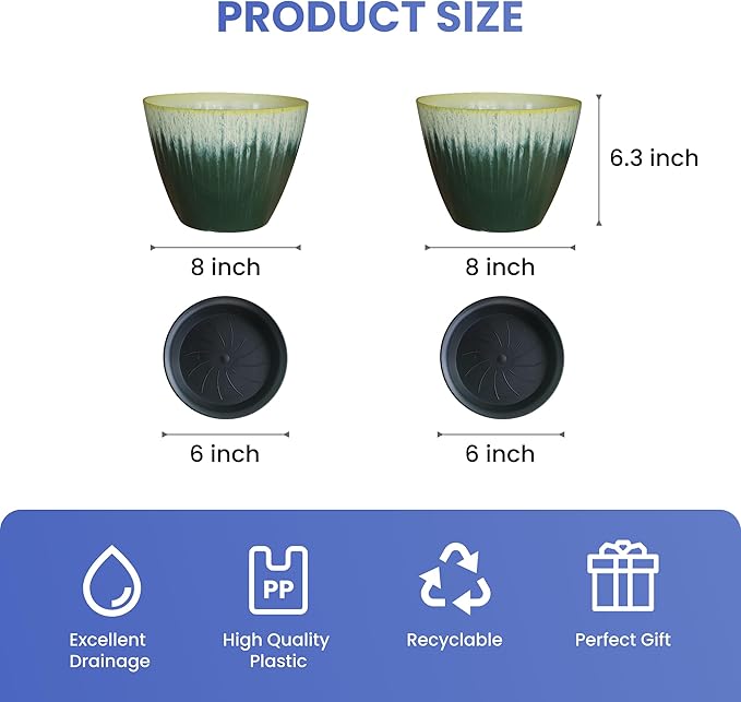Pack of 2 Flower Pots, Plastic Plant Pots - Image 2