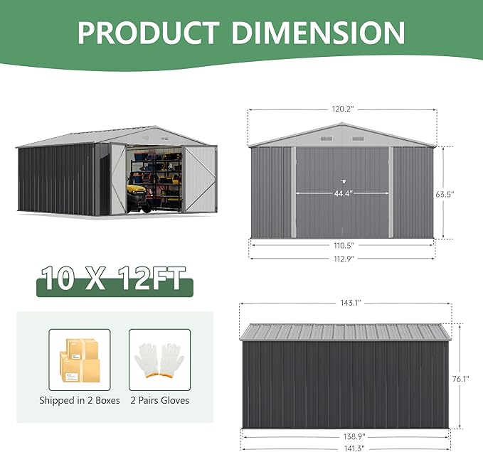 Devoko 10x12 FT Outdoor Storage Shed, Large Metal Storage Sheds - Image 3