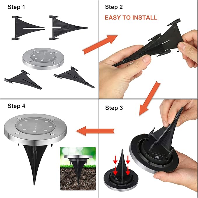 LYHOPE Solar Ground Lights Outdoor, 8 Pack 8 LED Solar Disk Lights Waterproof - Image 7