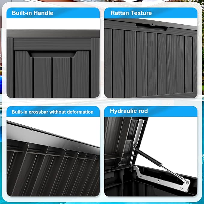 90 Gallon Waterproof Outdoor Storage Box, Resin Deck Box, Lockable Outside - Image 3
