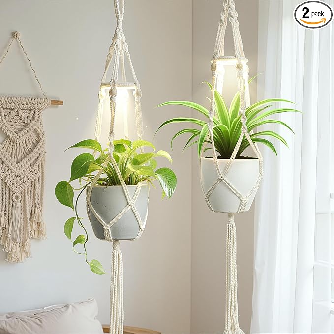 Macrame Plant Hanger with Grow Light: 2 Pack Sturdy Hanging Planters by Unknown