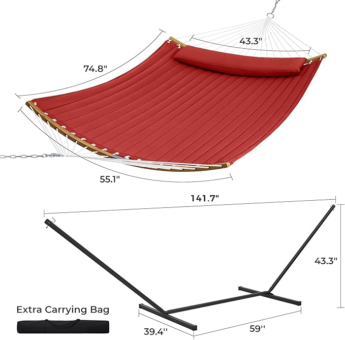 SUPERJARE Hammock with Stand, 2 Person Heavy Duty Hammock with Padded Cotton - Image 8