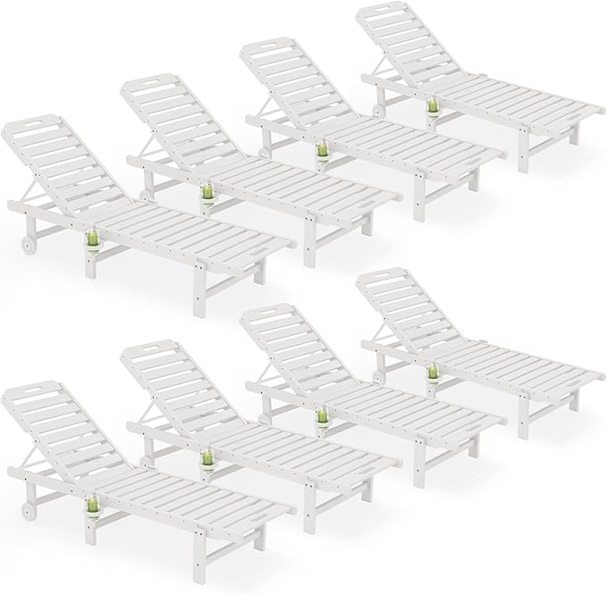 SERWALL Outdoor Chaise Lounge Set of 8, HDPE Pool Lounge Chairs by SERWALL
