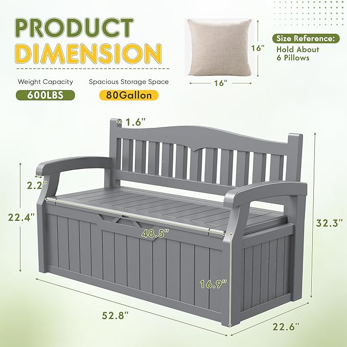 Greesum 80 Gallon Storage Bench Outdoor Deck Box - Image 3