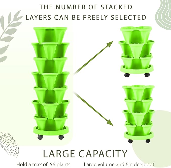 Umigy 2 Set of 7 Tier Vertical Planter Stackable Tower Planters Strawberry Herb - Image 7
