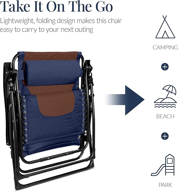 Best Choice Products Oversized Padded Zero Gravity Chair, Folding Outdoor Patio - Image 6