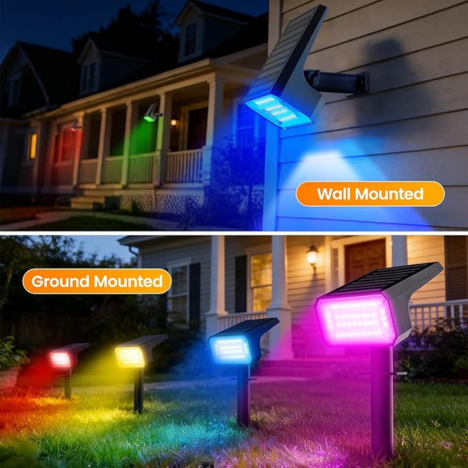 Fabrito Color Changing Solar Spot Lights Outdoor 4 Pack, Auto On/Off RGB - Image 5