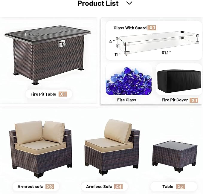 Kullavik 15PCS Outdoor Patio Furniture Set - Image 6