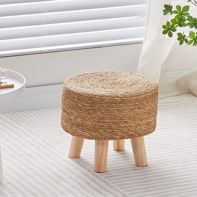 Cpintltr Foot Stool Natural Seagrass Hand Weave Poufs Round Ottoman - Image 2