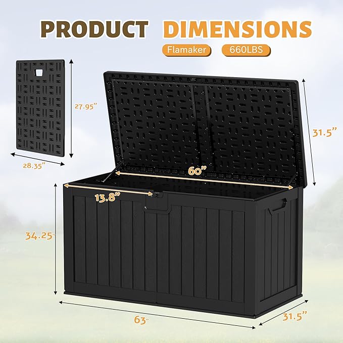 Flamaker Resin Deck Box 250 Gallon, Waterproof Imitation-Wood Lockable Storage - Image 4