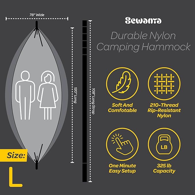 Durable Hammock 550 lb Capacity, Nylon Camping Hammock Chair - Image 8