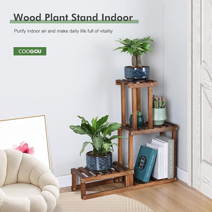 Wood Plant Stand Indoor Outdoor 4 Tiers Plant Rack Corner Planter Shelf Flower - Image 6