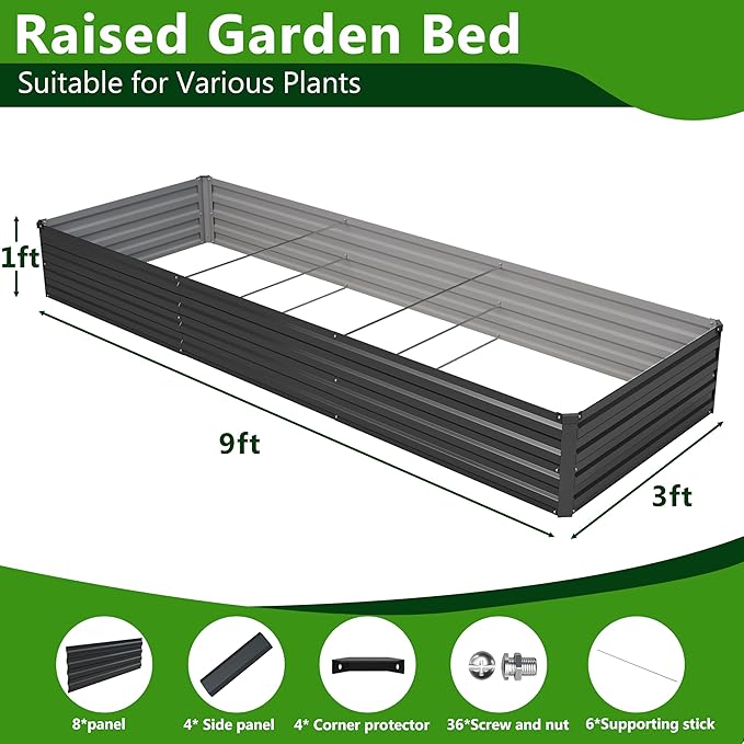 2PCS 9x3x1ft Galvanized Raised Garden Bed Kit, Galvanized Planter Raised Garden - Image 3