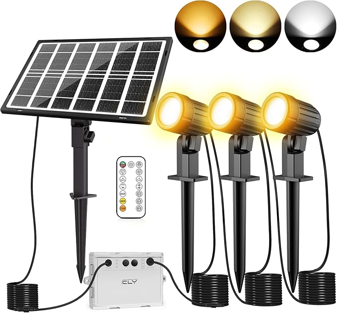 CLY Solar Landscape Spotlights, Solar Lights Outdoor IP66 Waterproof, Remote by CLY