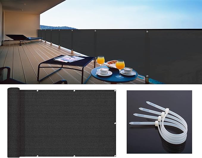 LOVE STORY 2.5' x 10' Black Balcony Screen Privacy Fence Cover UV Protection - Image 5