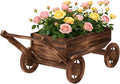 Wooden Flower Cart with Wheels Wooden Wagon Planter Outdoor Garden Planter by Dawnyard