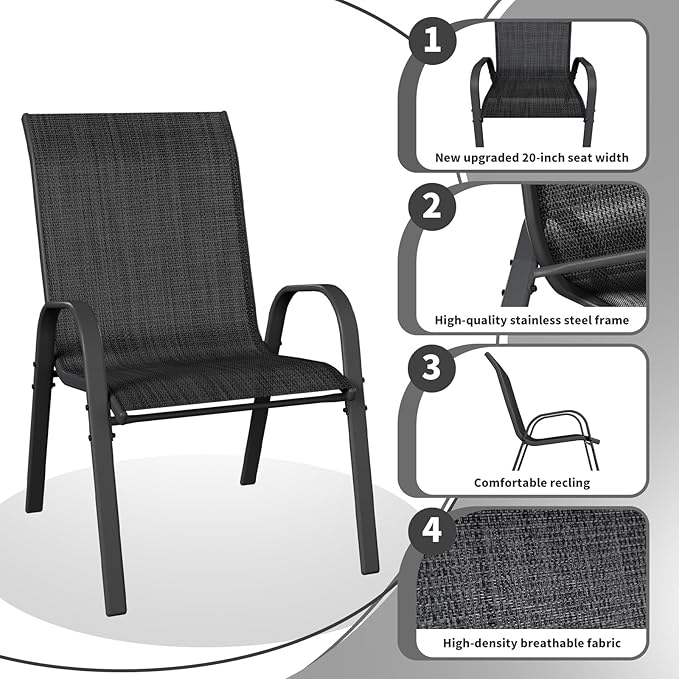 Patio Dining Chairs Set of 6, Outdoor Stackable Dining Chairs High Back - Image 4