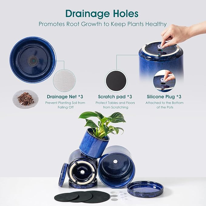 vancasso Ceramic Plant Pots, 3 Piece Planters - Image 3